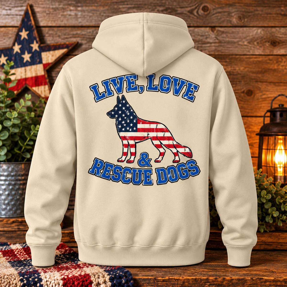 Live, Love & Rescue Dogs Patriotic Hoodie – Unisex Fleece Pullover