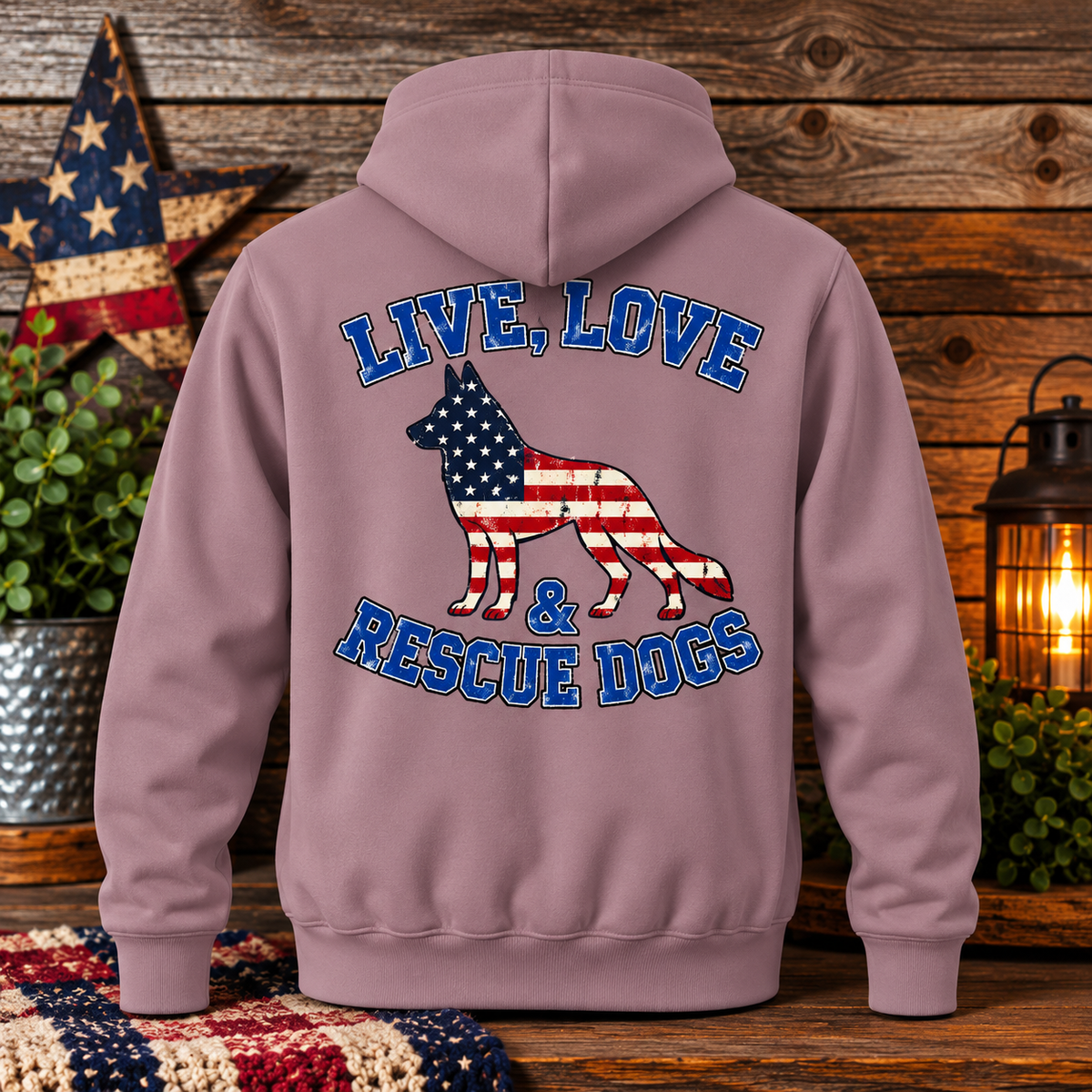 Live, Love & Rescue Dogs Patriotic Hoodie – Unisex Fleece Pullover