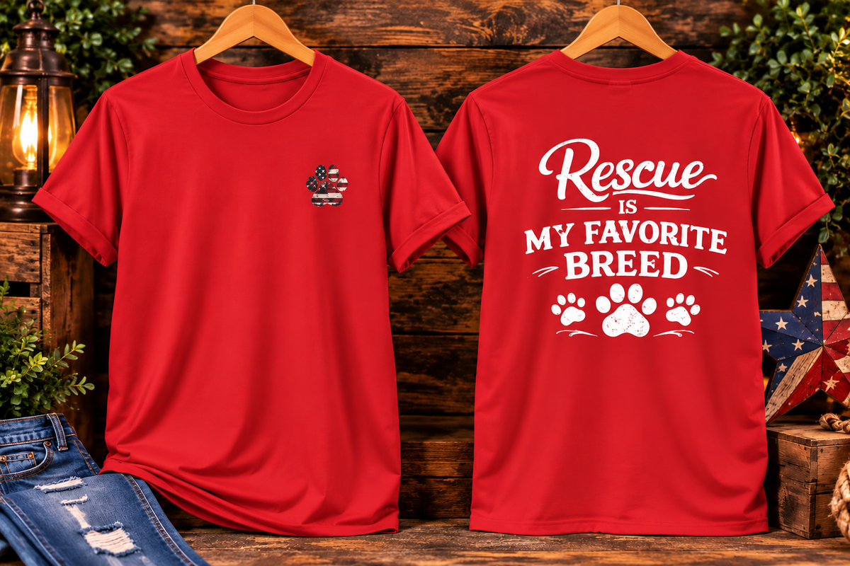 Rescue Is My Favorite Breed T-Shirt Rescue Dog Paw Tee