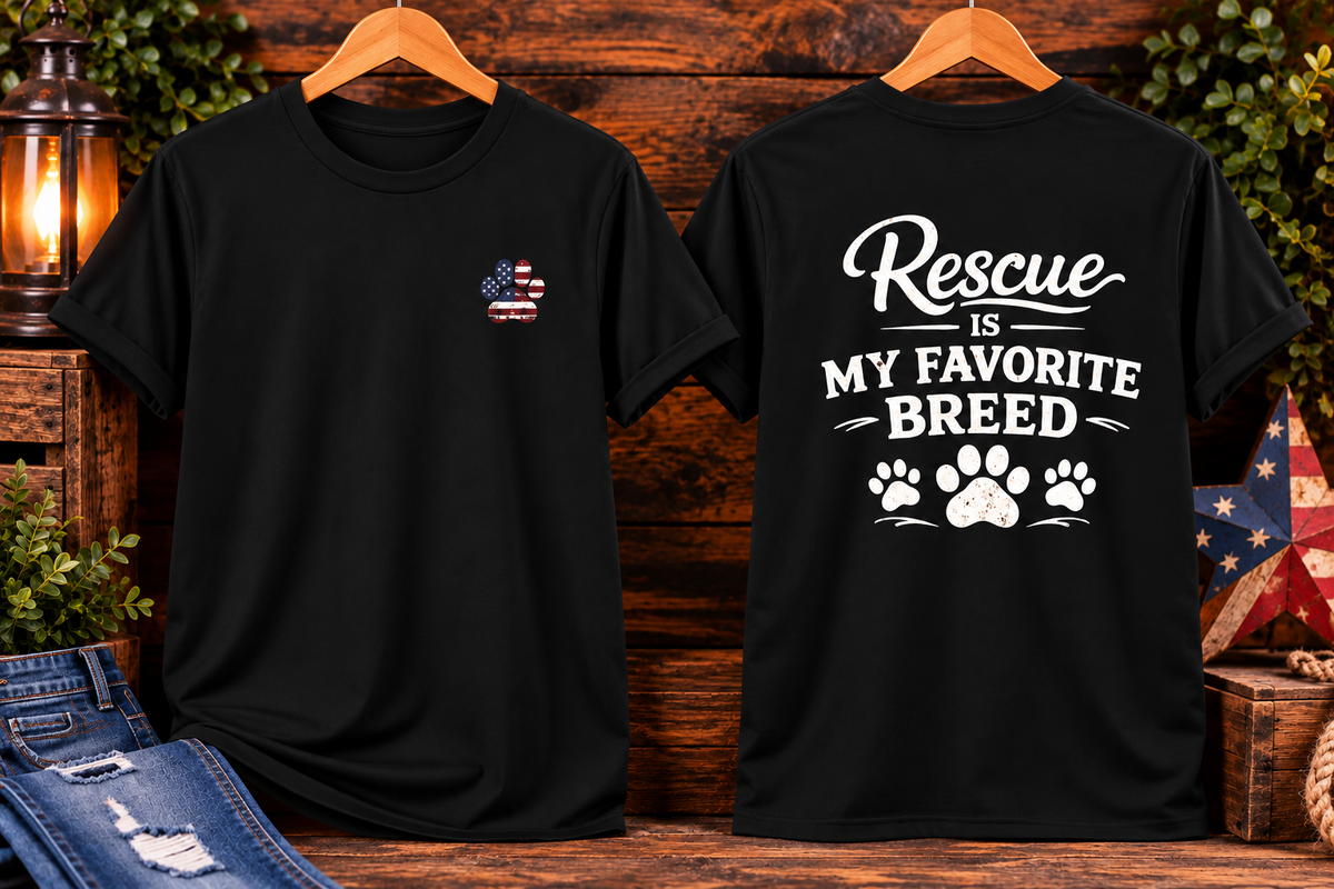 Rescue Is My Favorite Breed T-Shirt Rescue Dog Paw Tee