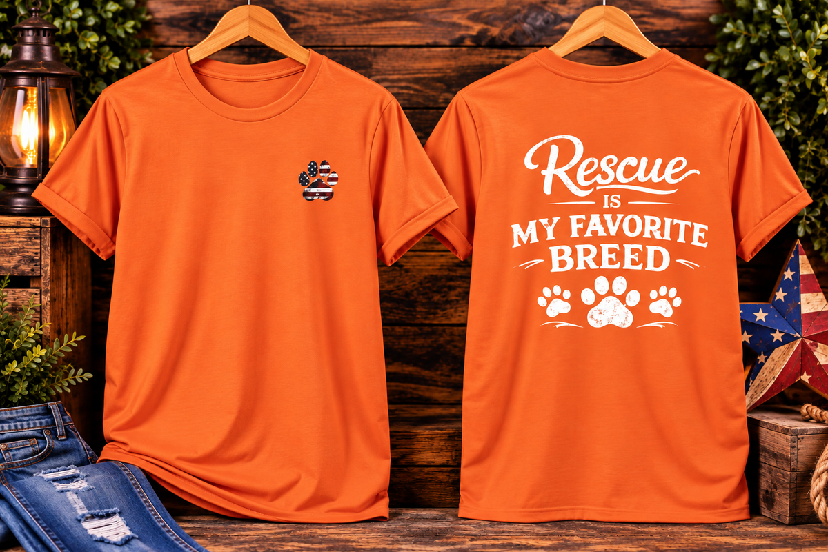Rescue Is My Favorite Breed T-Shirt Rescue Dog Paw Tee