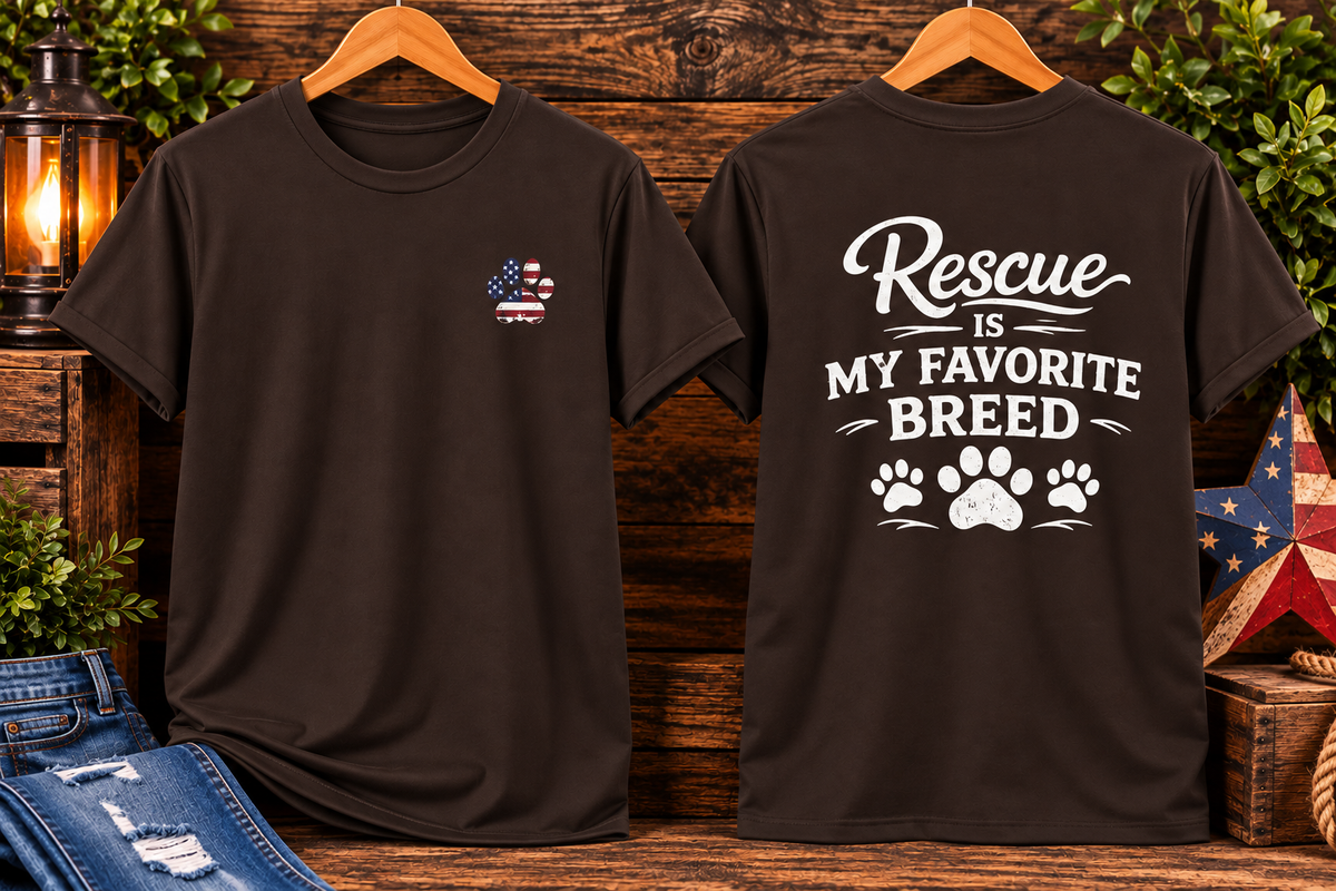 Rescue Is My Favorite Breed T-Shirt Rescue Dog Paw Tee