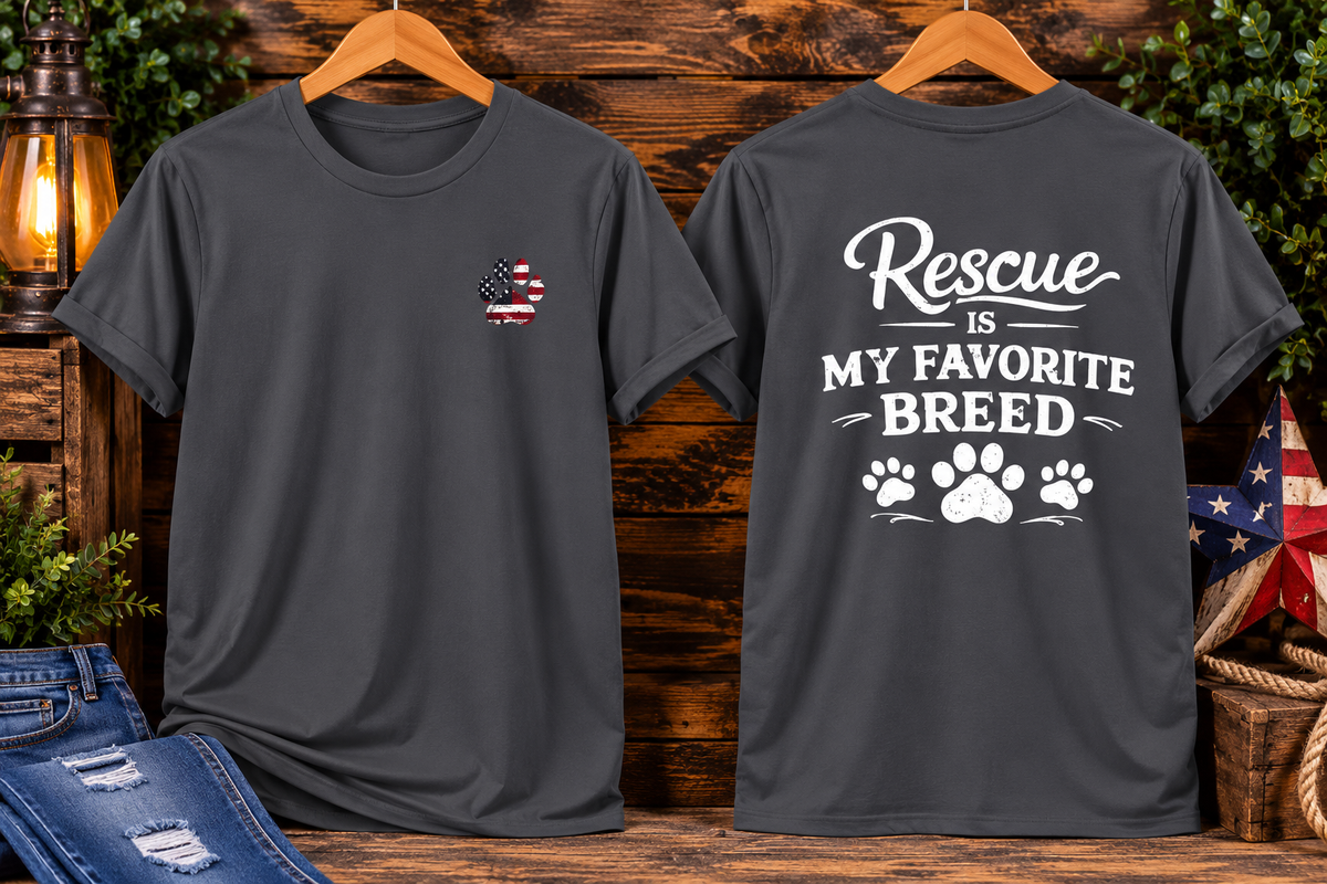 Rescue Is My Favorite Breed T-Shirt Rescue Dog Paw Tee