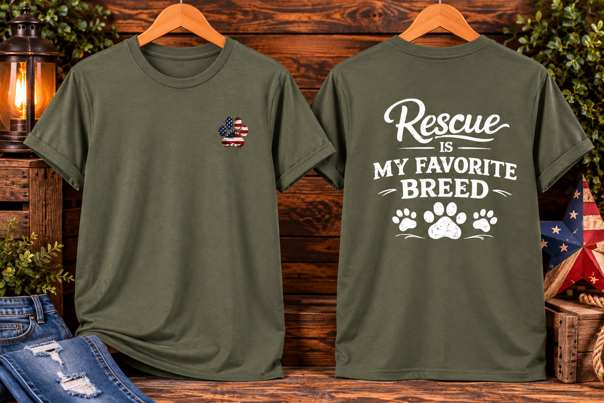 Rescue Is My Favorite Breed T-Shirt Rescue Dog Paw Tee