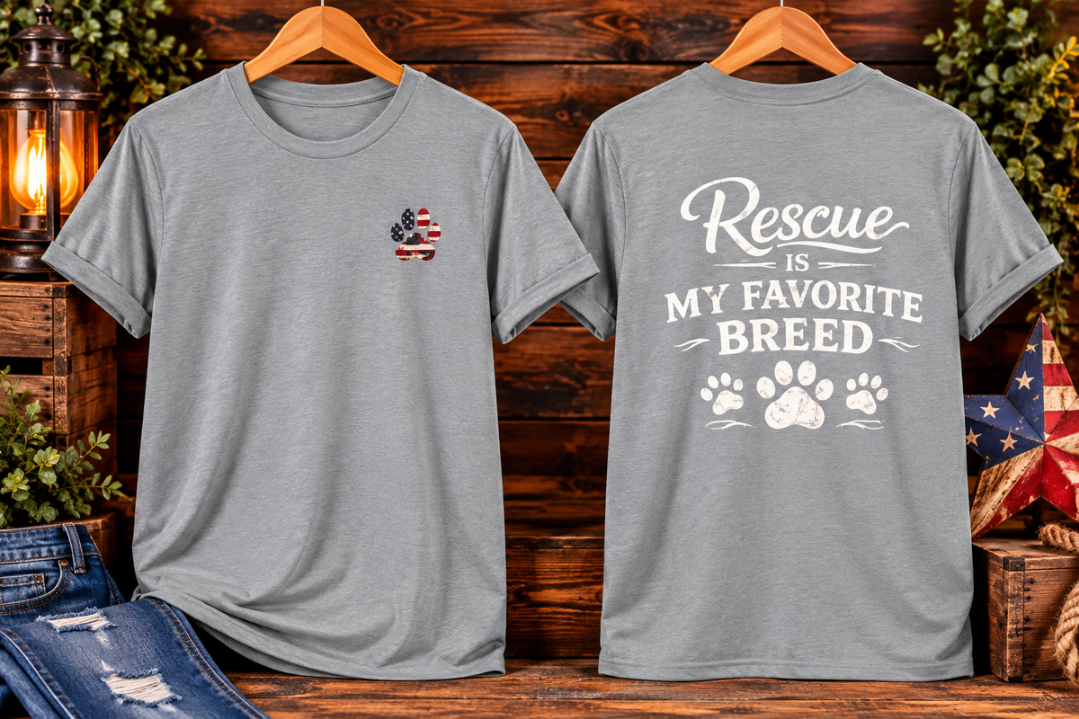 Rescue Is My Favorite Breed T-Shirt Rescue Dog Paw Tee