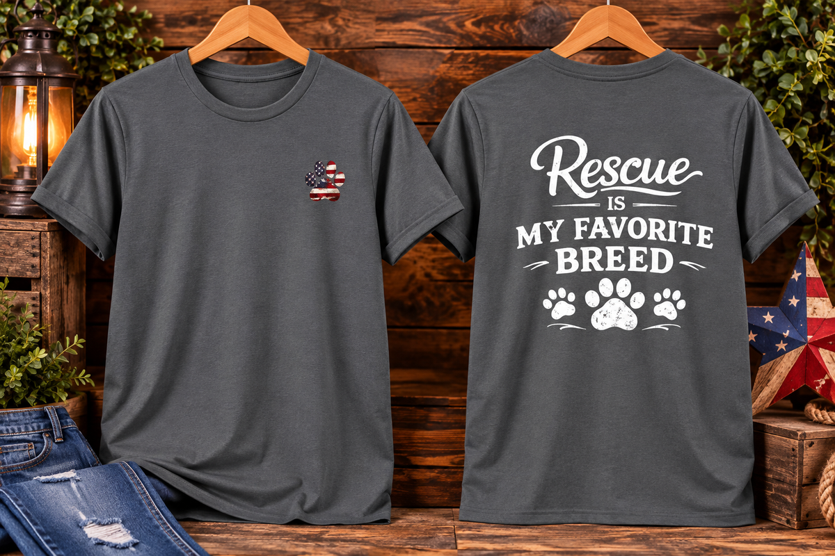 Rescue Is My Favorite Breed T-Shirt Rescue Dog Paw Tee