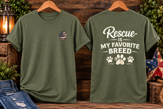 Rescue Is My Favorite Breed T-Shirt Rescue Dog Paw Tee