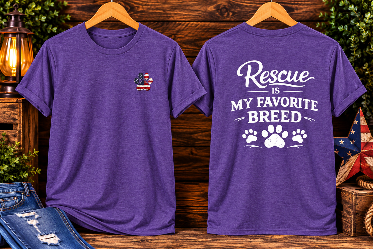 Rescue Is My Favorite Breed T-Shirt Rescue Dog Paw Tee