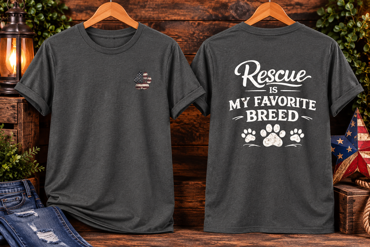 Rescue Is My Favorite Breed T-Shirt Rescue Dog Paw Tee