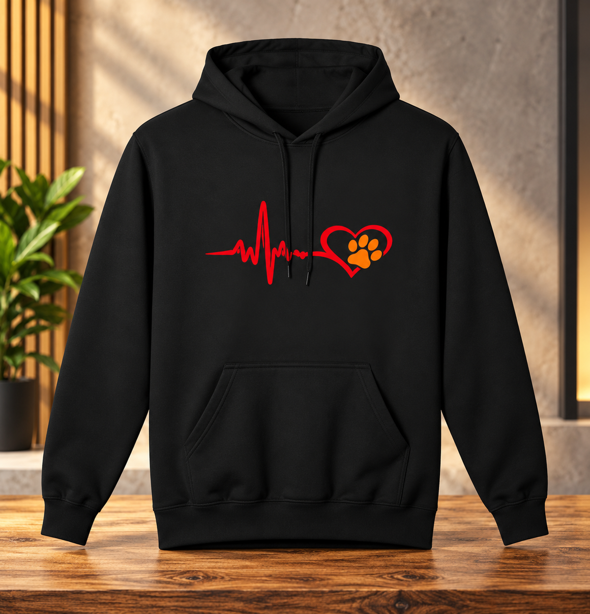 Heartbeat Paw Print Hoodie Dog Lover Heartbeat Pullover