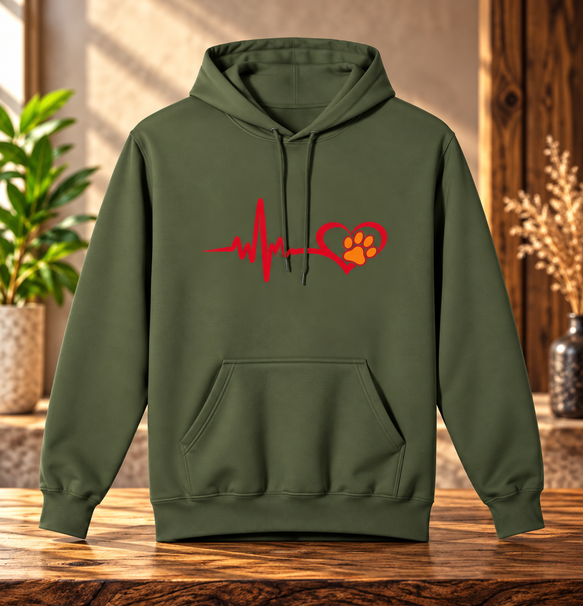 Heartbeat Paw Print Hoodie Dog Lover Heartbeat Pullover