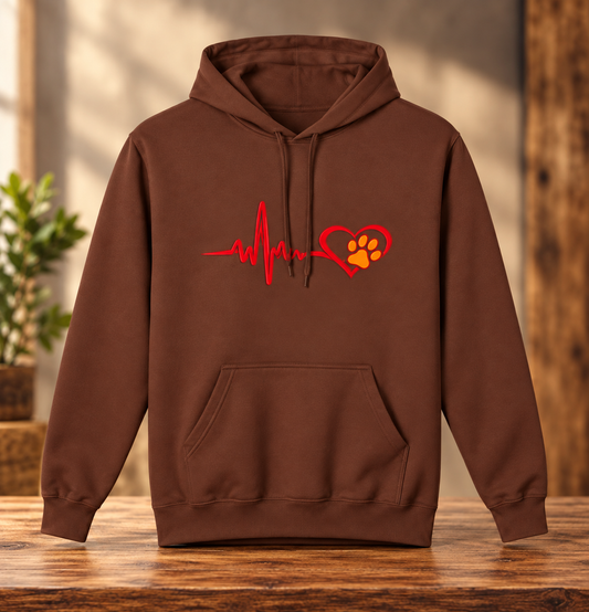 Heartbeat Paw Print Hoodie Dog Lover Heartbeat Pullover