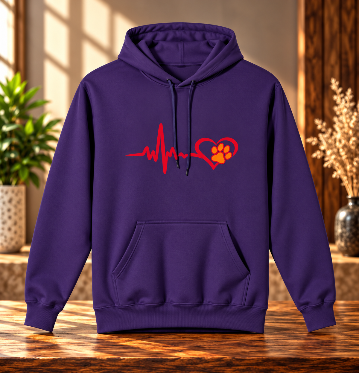 Heartbeat Paw Print Hoodie Dog Lover Heartbeat Pullover
