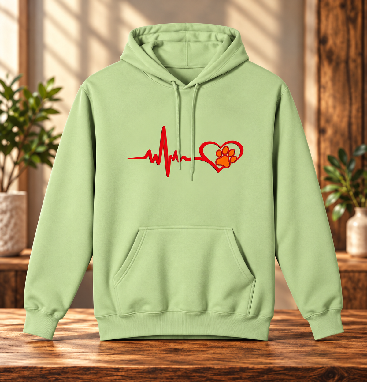 Heartbeat Paw Print Hoodie Dog Lover Heartbeat Pullover