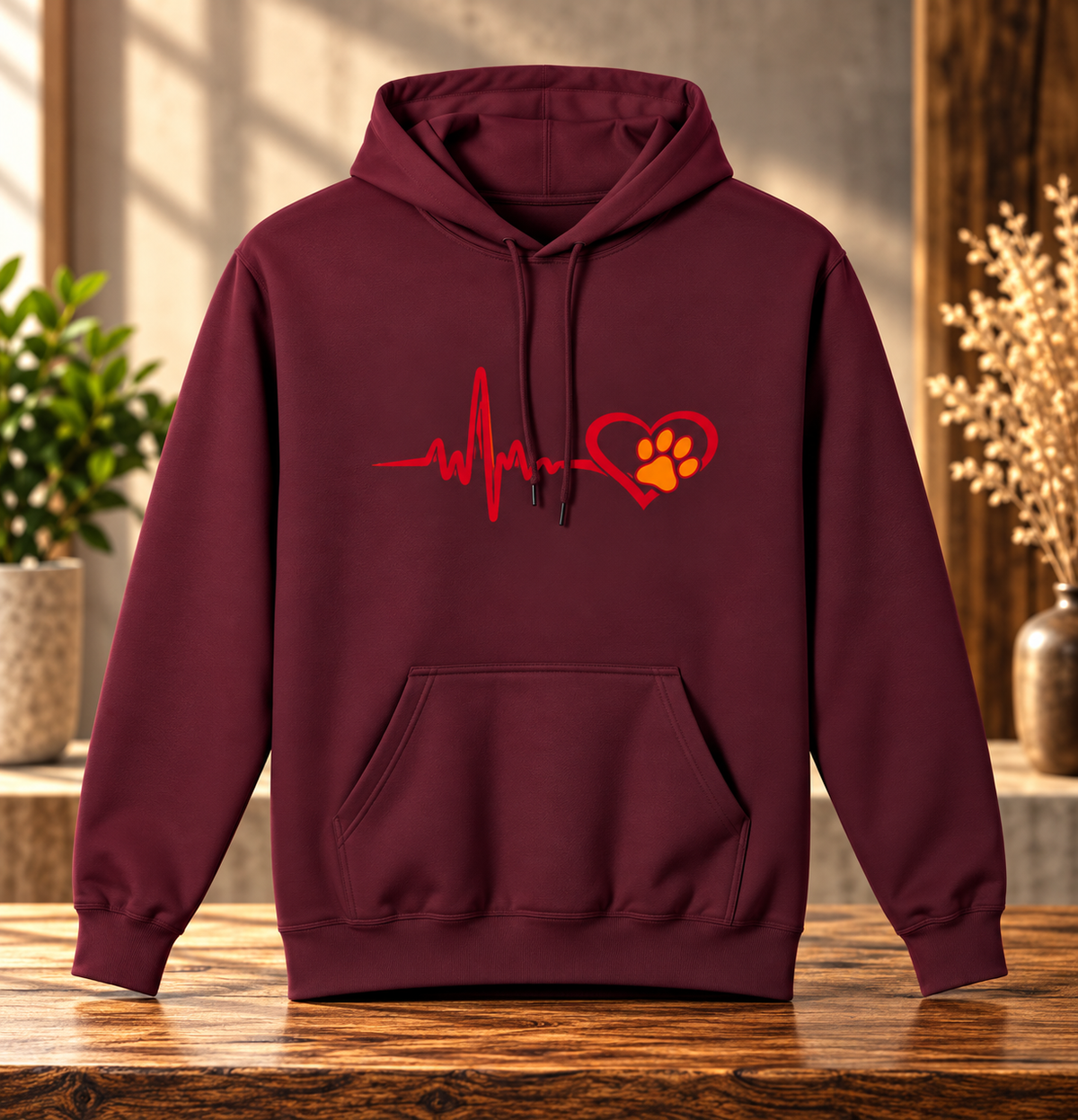 Heartbeat Paw Print Hoodie Dog Lover Heartbeat Pullover