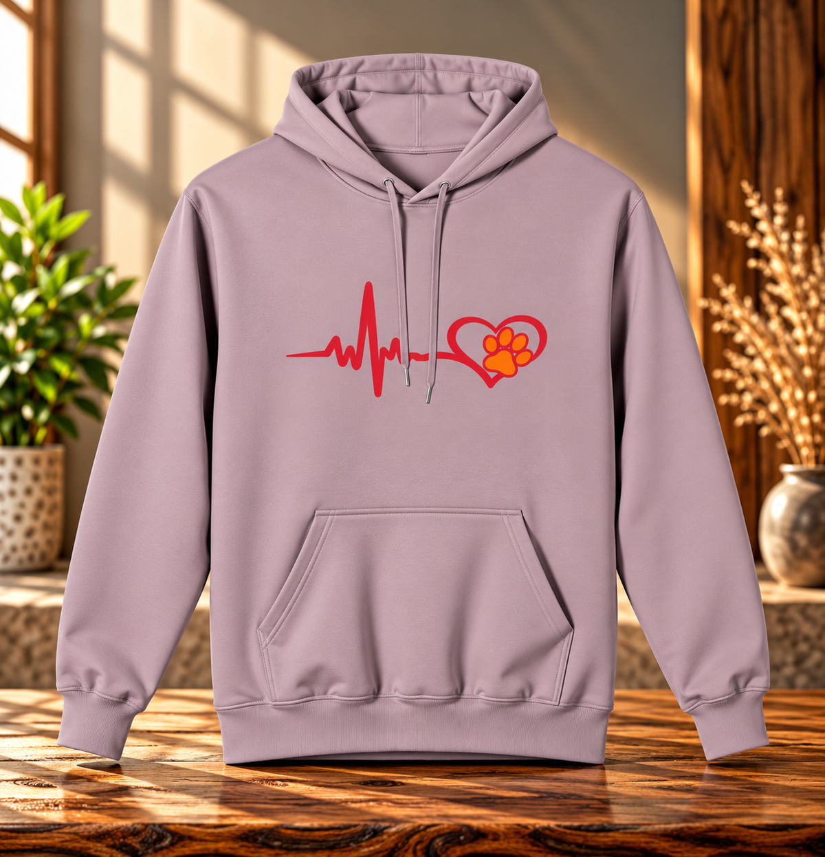 Heartbeat Paw Print Hoodie Dog Lover Heartbeat Pullover