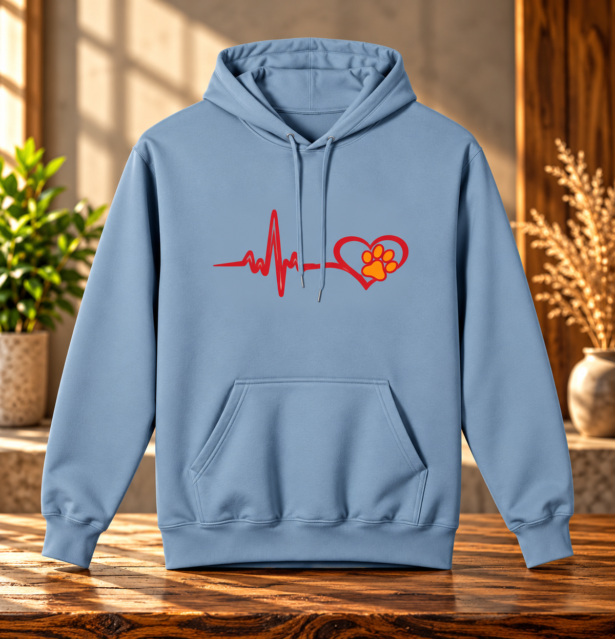 Heartbeat Paw Print Hoodie Dog Lover Heartbeat Pullover