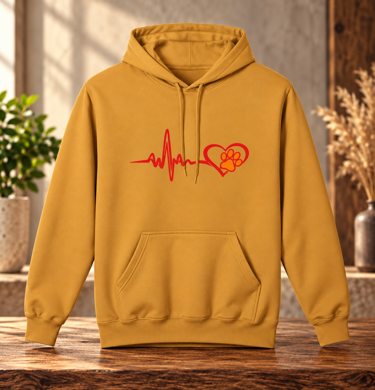 Heartbeat Paw Print Hoodie Dog Lover Heartbeat Pullover