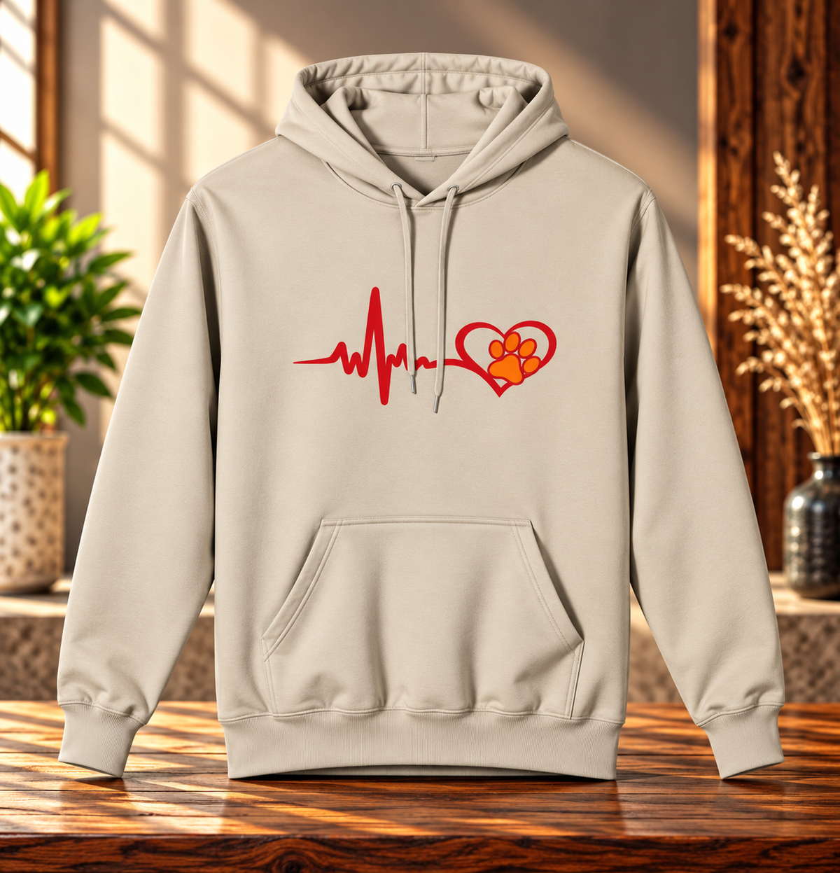 Heartbeat Paw Print Hoodie Dog Lover Heartbeat Pullover