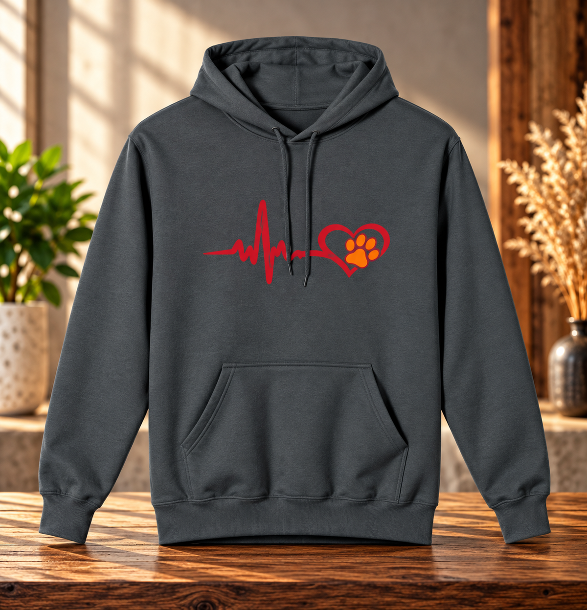 Heartbeat Paw Print Hoodie Dog Lover Heartbeat Pullover