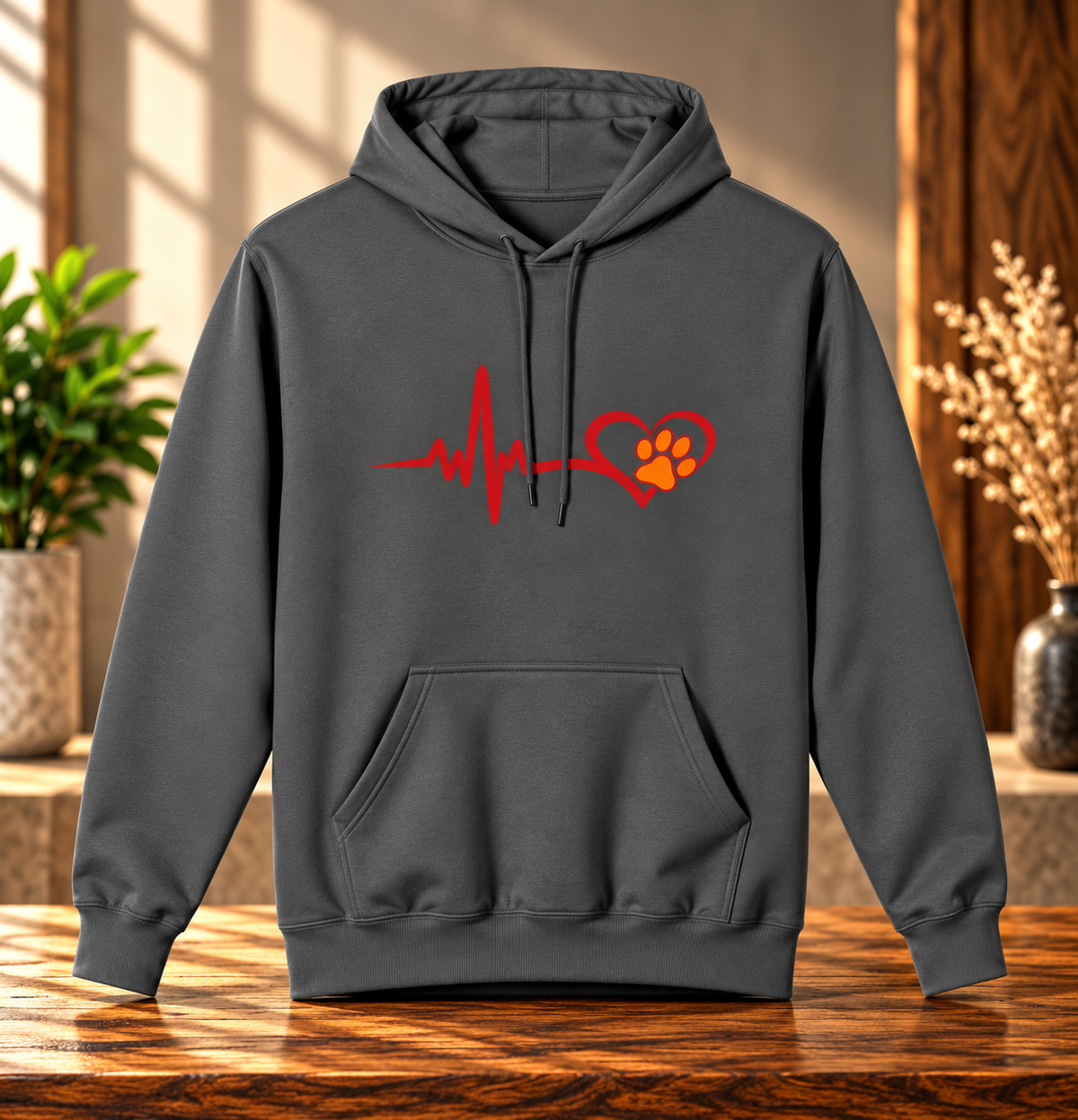 Heartbeat Paw Print Hoodie Dog Lover Heartbeat Pullover