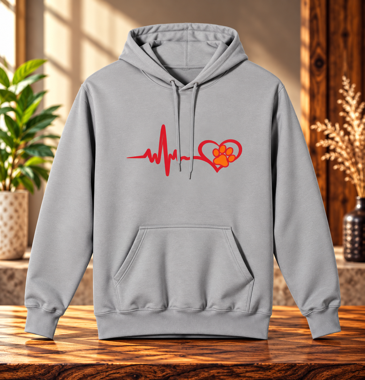 Heartbeat Paw Print Hoodie Dog Lover Heartbeat Pullover