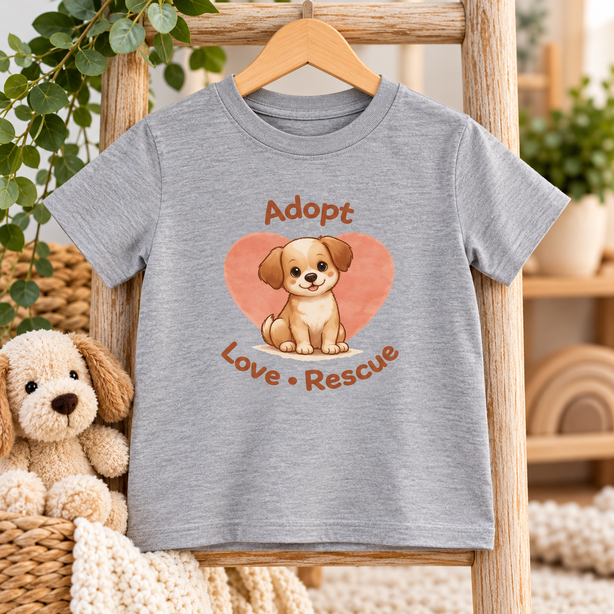 Kids “Adopt Love Rescue” Puppy T-Shirt – Cute Rescue Dog Graphic Tee