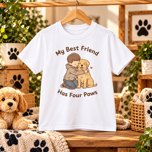 My Best Friend Has Four Paws Kids T-Shirt | Cute Dog Lover Shirt for Boys & Girls