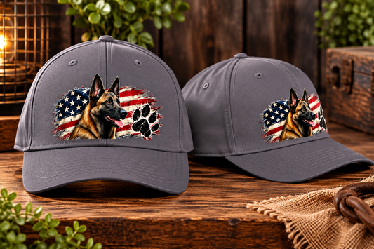 Belgian Malinois American Flag & Paw Print Baseball Cap – Patriotic Dog Lover Hat