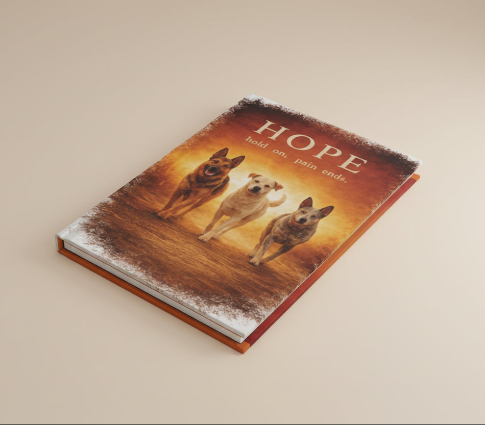 Hope Dog Rescue Hardcover Journal — “HOPE hold on, pain ends.”