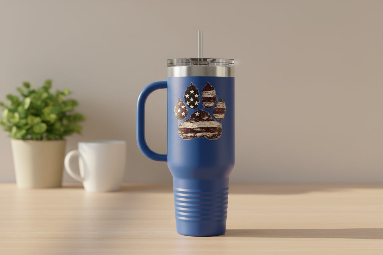 40oz Insulated Travel Mug — K9 Police Dog with American Flag