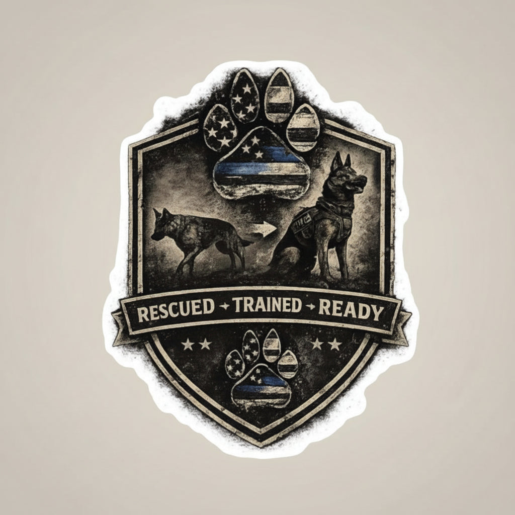 K9 Rescue & Training Sticker — "Rescued • Trained • Ready" Badge