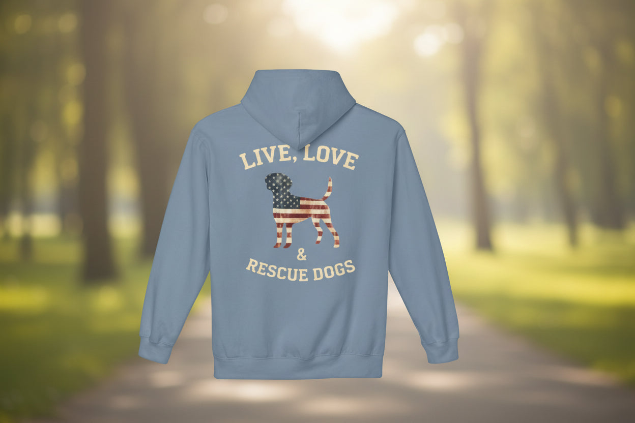 Rescue Dogs American Flag Hoodie "Live, Love & Rescue Dogs" Paw-Lover Pullover