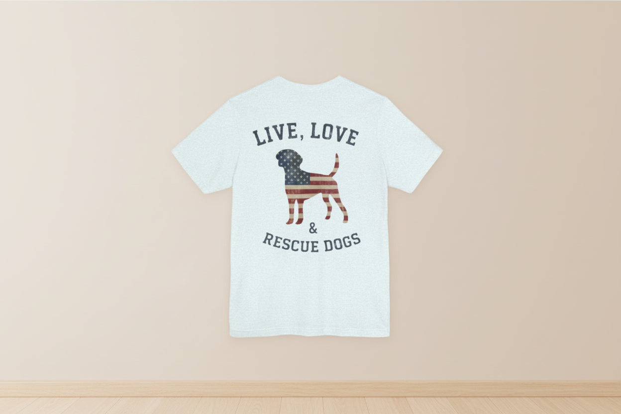 Rescue Dogs Tee "Live, Love & Rescue Dogs" Patriotic Dog Lover T-Shirt