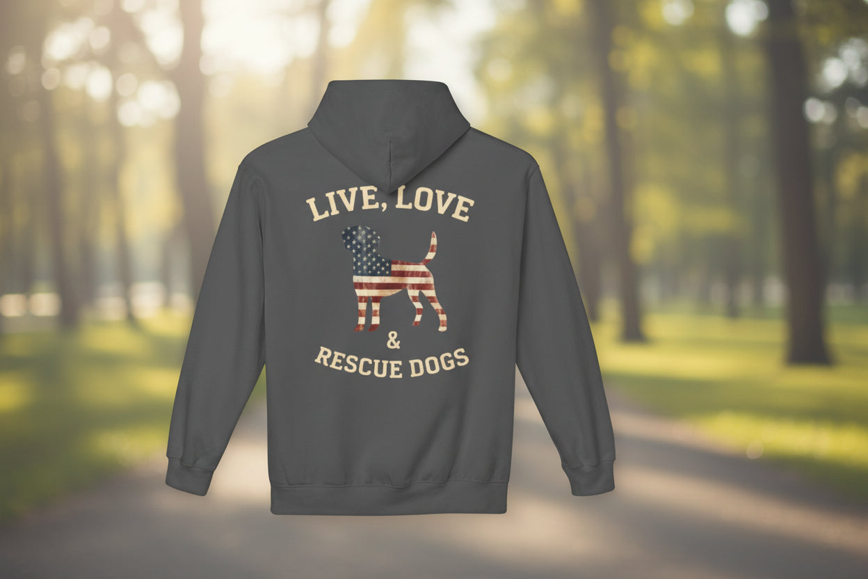 Rescue Dogs American Flag Hoodie "Live, Love & Rescue Dogs" Paw-Lover Pullover