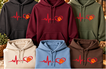 Heartbeat Paw Print Hoodie Dog Lover Heartbeat Pullover