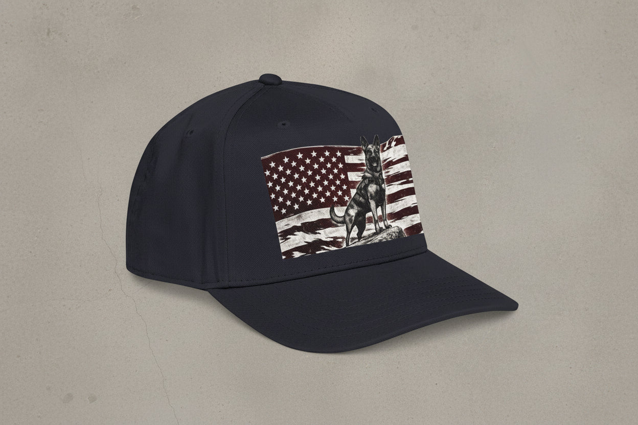 Baseball Cap American Flag with Howling Wolf Vintage Graphic