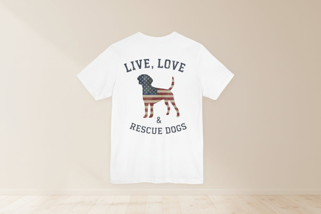 Rescue Dogs Tee "Live, Love & Rescue Dogs" Patriotic Dog Lover T-Shirt