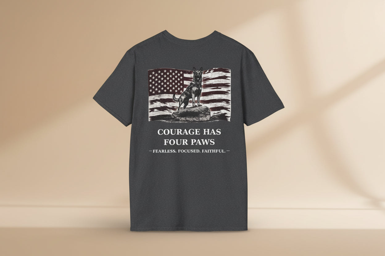 Courage Has Four Paws T-Shirt — American Flag K9 Tribute