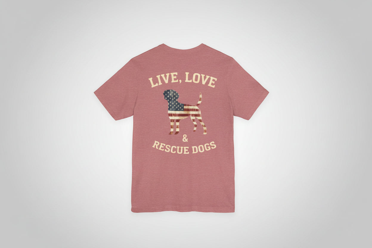 Live, Love & Rescue Dogs T-Shirt American Flag Rescue Dog Tee
