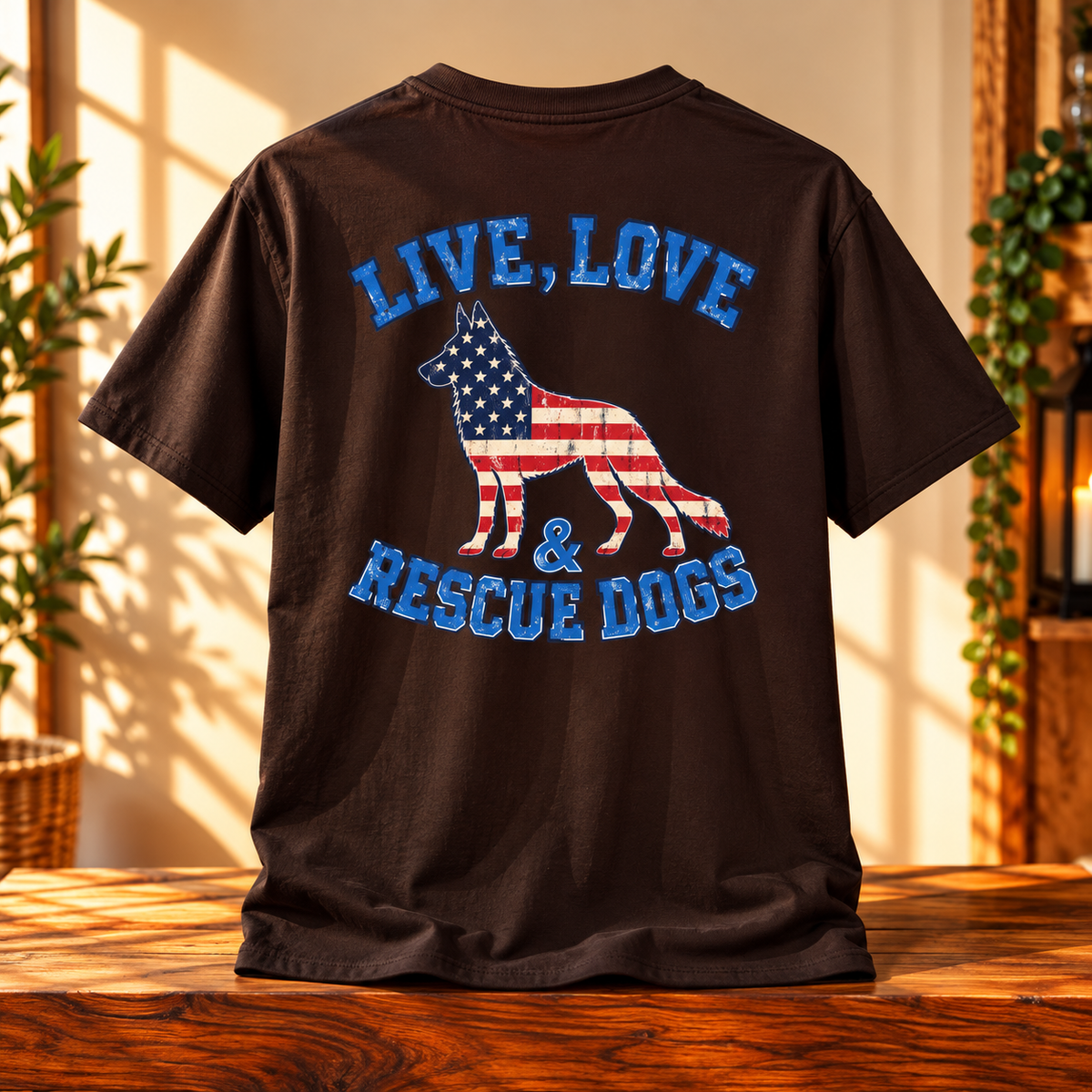 Live Love Rescue Dogs Patriotic T-Shirt | Dog Rescue Lover Tee
