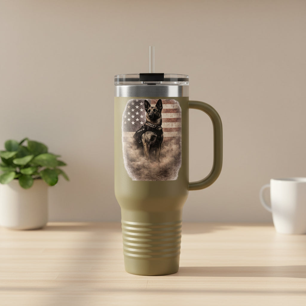 40oz Insulated Travel Mug — K9 Police Dog with American Flag