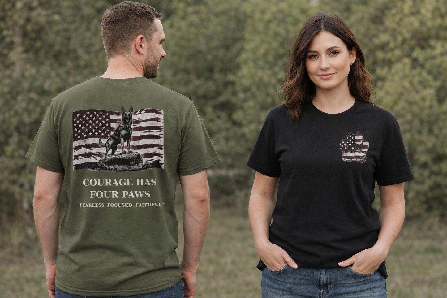 Courage Has Four Paws T-Shirt — American Flag K9 Tribute