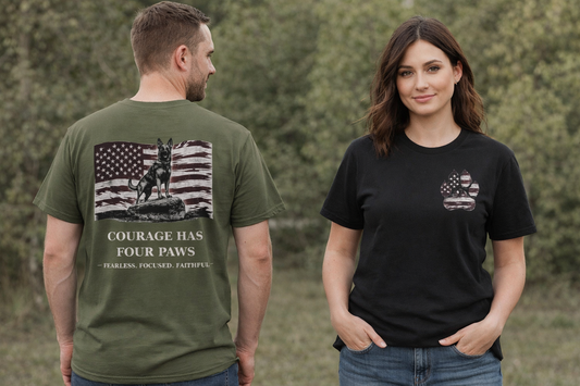 Courage Has Four Paws T-Shirt — American Flag K9 Tribute