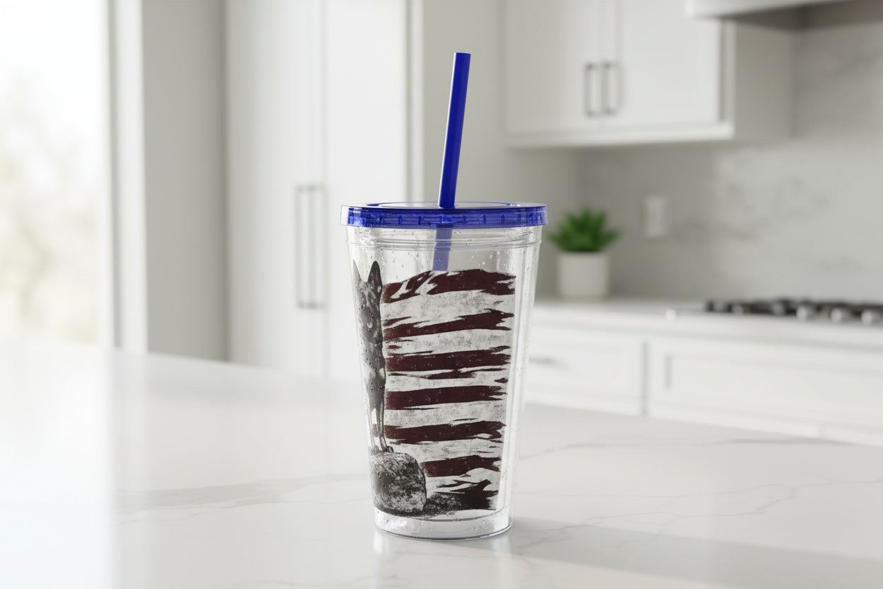 American Flag K9 Tumbler 16oz Insulated Straw Cup