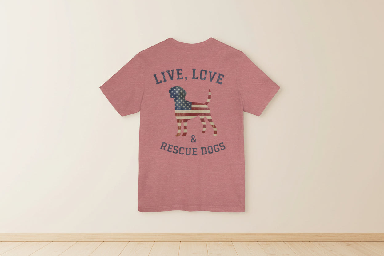 Rescue Dogs Tee "Live, Love & Rescue Dogs" Patriotic Dog Lover T-Shirt