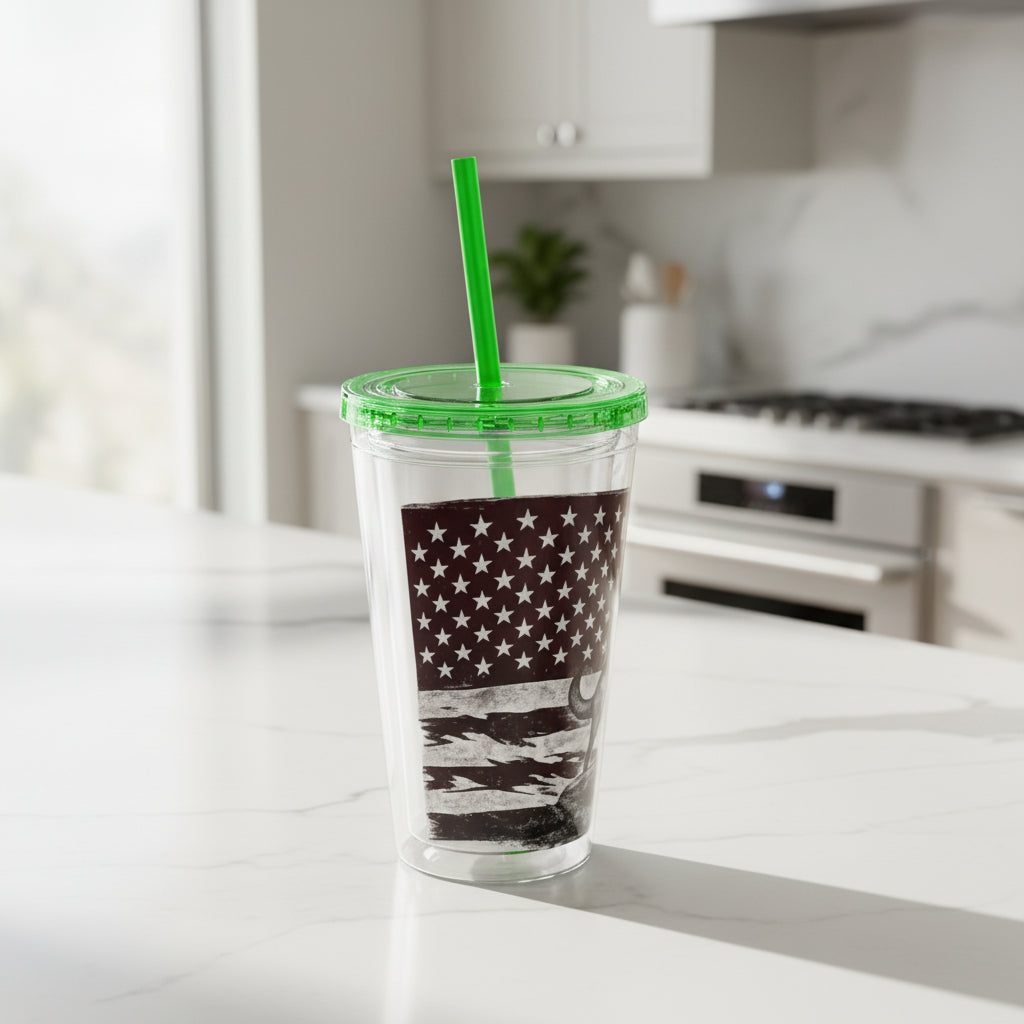 American Flag K9 Tumbler 16oz Insulated Straw Cup