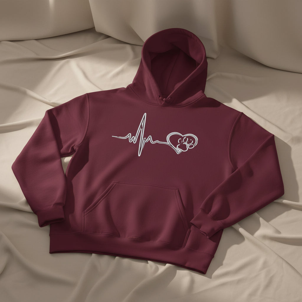 Heartbeat Paw Print Hoodie Dog Lover Heartbeat Pullover