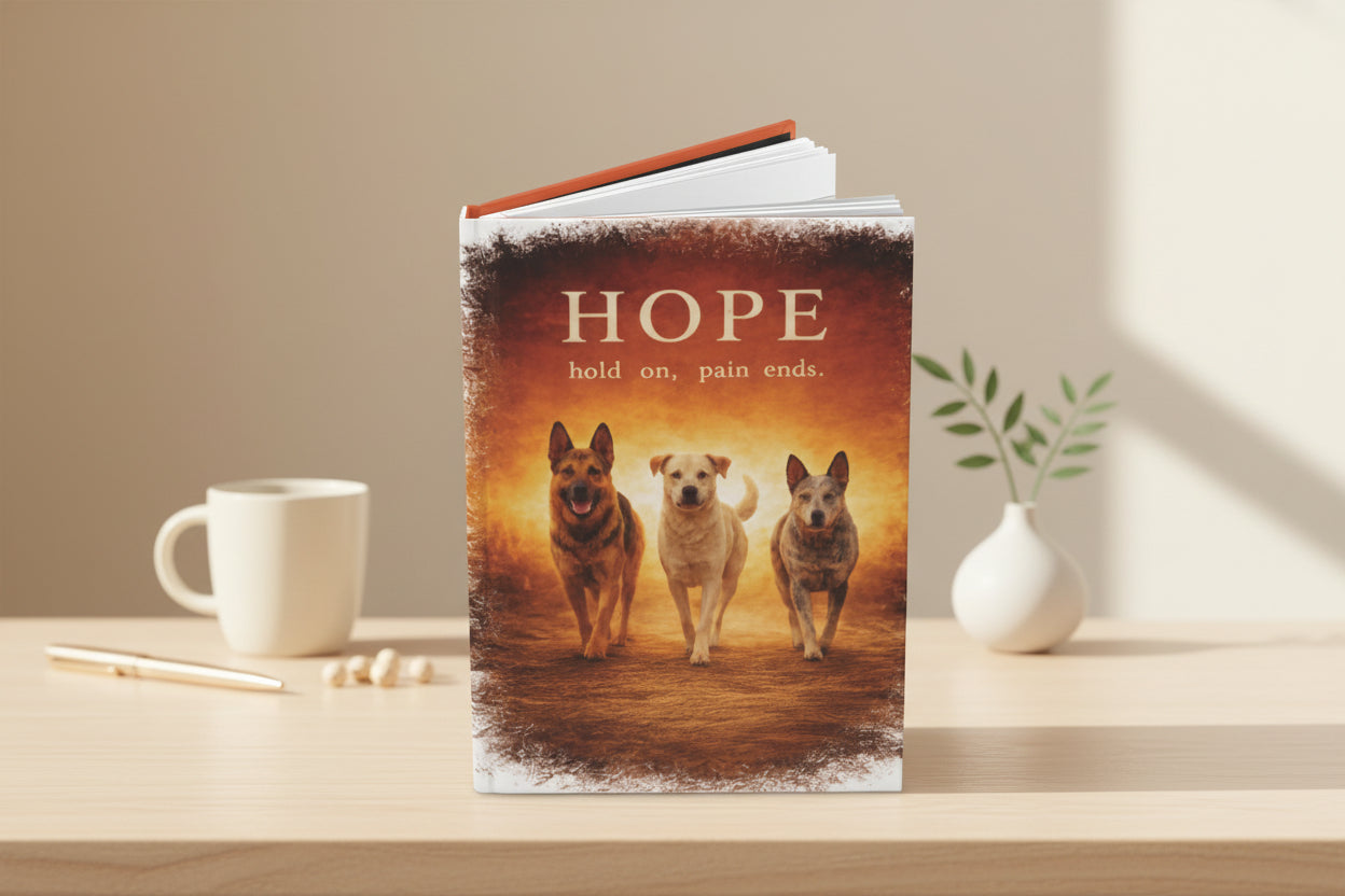 Hope Dog Rescue Hardcover Journal — “HOPE hold on, pain ends.”