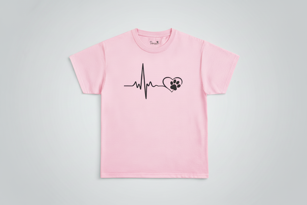 Pet Paw Heartbeat T-Shirt — Dog Lover Paw Print Tee